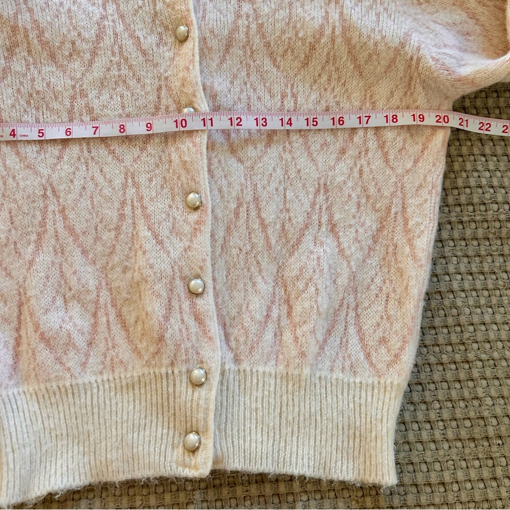 Vareuse Tokyo Angora Wool Blend Button Front Cardigan Sweater Ivory Pink Size M - Picture 9 of 10